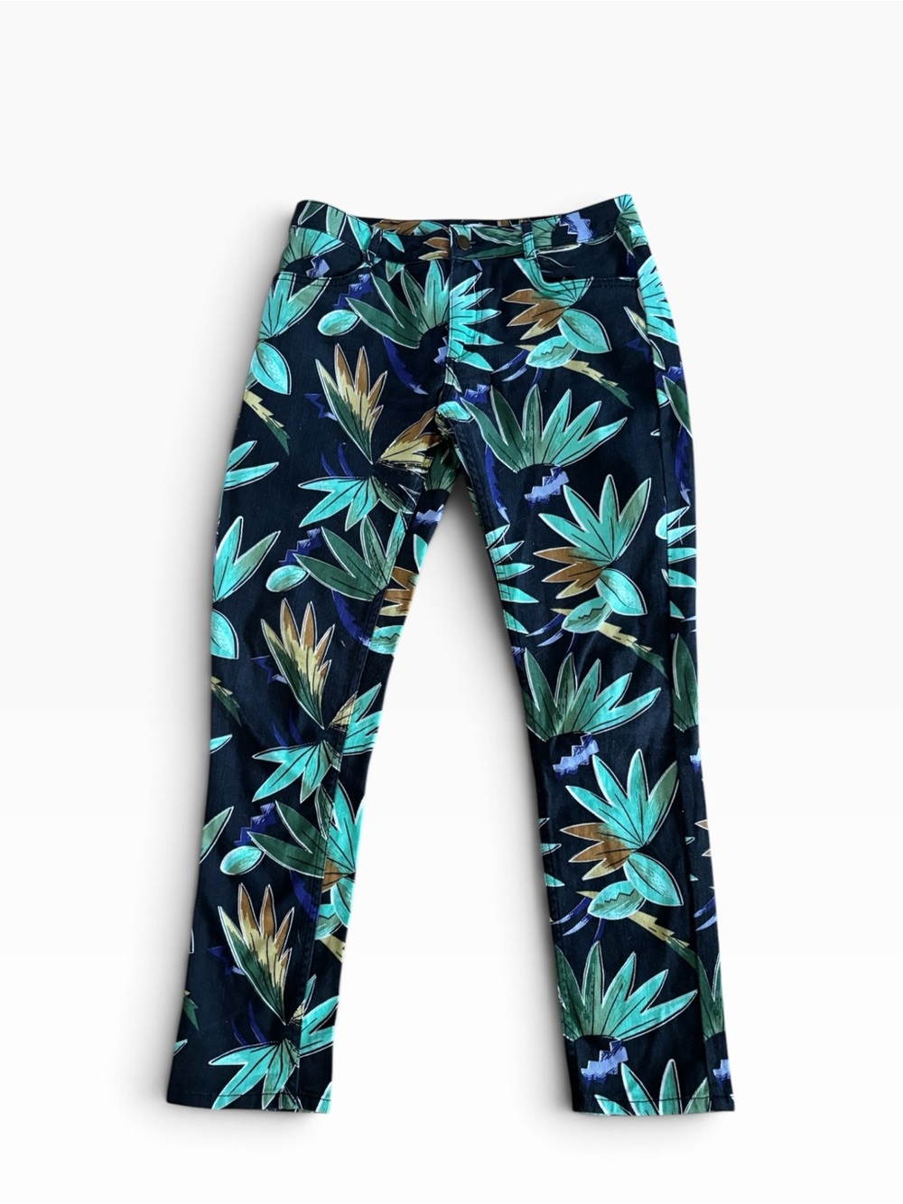 Claudie Pierlot Tropical Botanical Leaf Print Straight Leg Jeans | EU 38 / US 6
